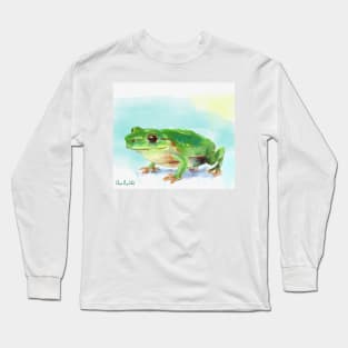 Green Shiny Frog Watercolor Painting Long Sleeve T-Shirt